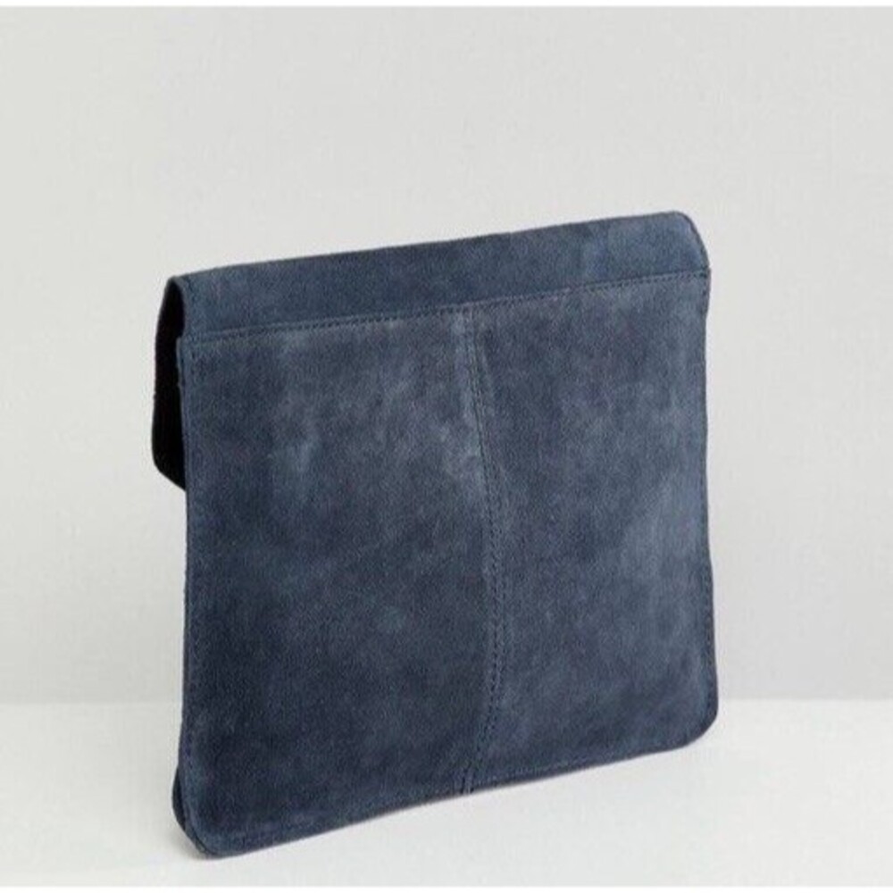 ASOS DESIGN suede tuck front clutch bag Purse Navy Blue - Picture 2 of 11